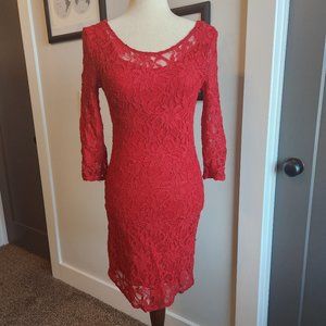 Chelsea & Violet Sparkly Red Fitted Lace Overlay Dress